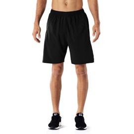 HMIYA Men's Casual Sports Quick Dry Workout Running or Gym Training Short with Zipper Pockets(Black Gray,L)