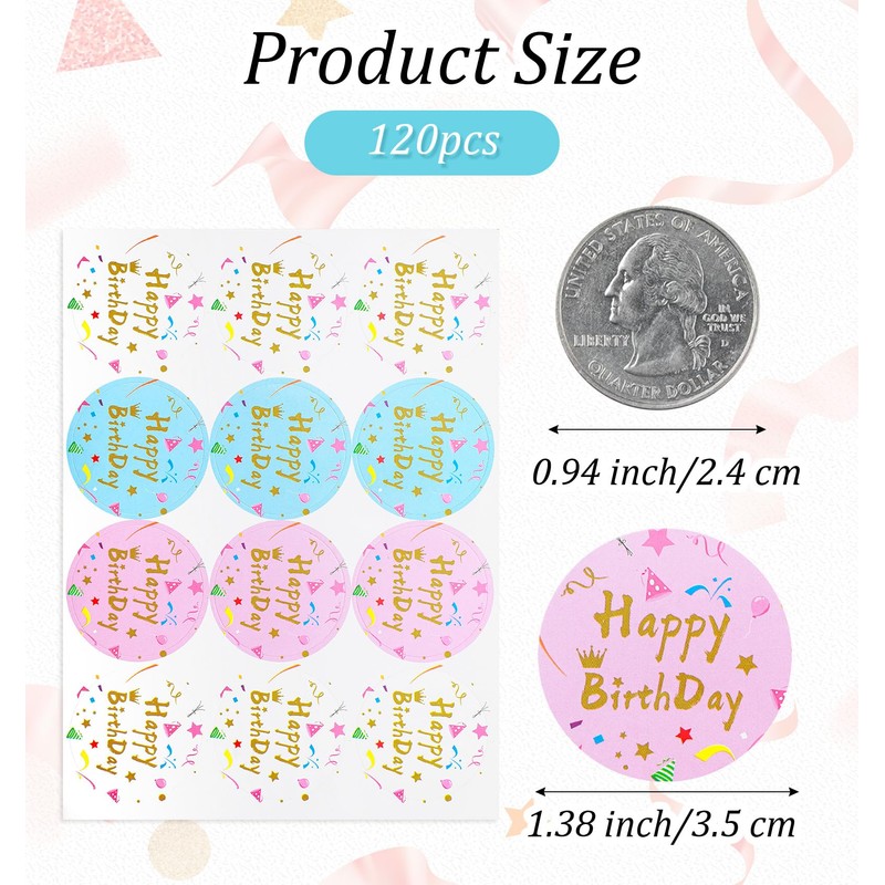 120PCS Happy Birthday Stickers, Birthday Stickers, 10 Sheets
