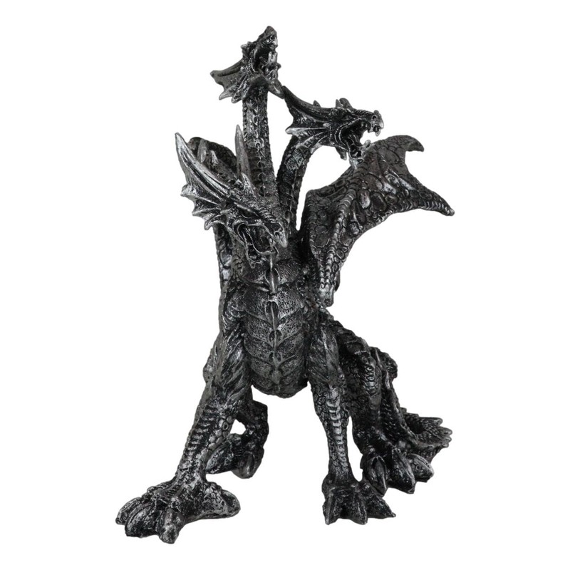 Ebros Ancient Legendary Three Headed Dragon Hydra Roaring Statue 8"
