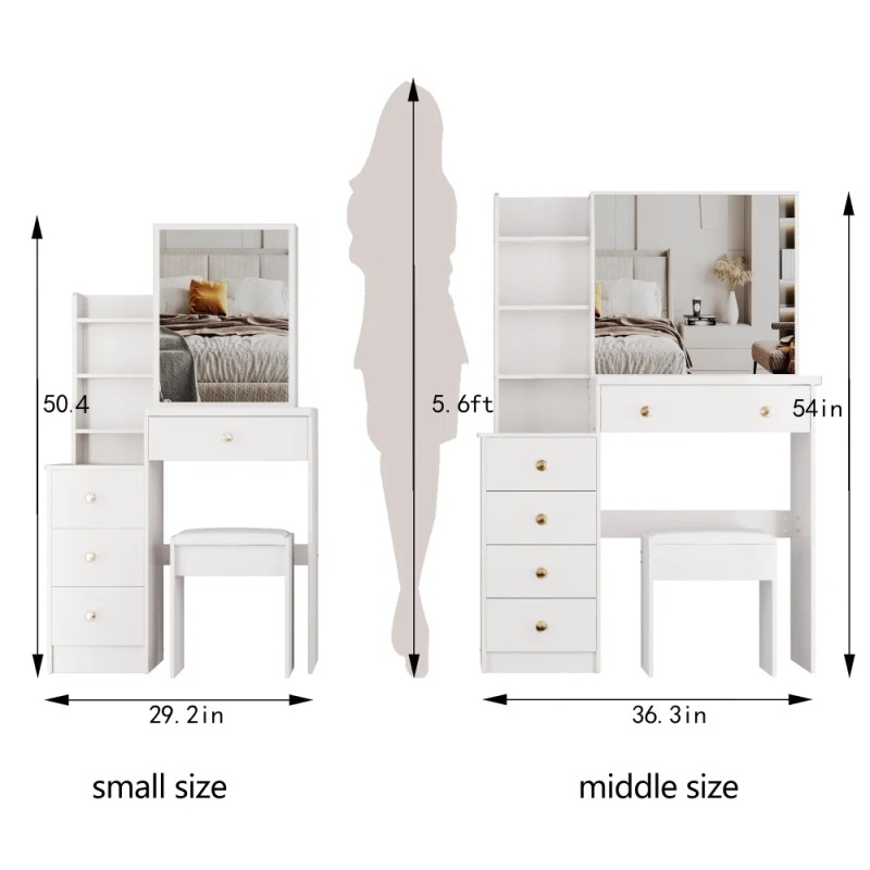 29.2" Small Space Left Bedside Cabinet Vanity Table + Cushioned
