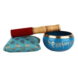 Zap Impex ® Tibetan Meditation Om Mani Singing Bowl Cushion Mallet 4" Blue