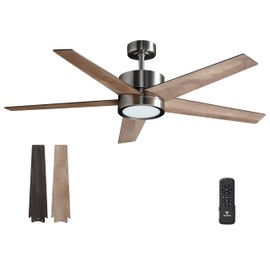 VAGIZM Ceiling Fan 52'' with Light: Modern Remote Control Fans Downrod Mounted - Quiet Reversible DC Motor - Light Memory Function for Patio Dining Room Outdoor Indoor