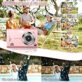 Digital Camera, 4K HD 1080P 48MP Photo Camera Compact Camera, Mini Digital Camera with 32GB SD Card FHD Photo Camera, Digital Camera with LCD Screen, 16X Digital Zoom for Beginners (Pink Digital