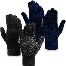 COOYOO Winter Gloves for Women and Men 1/2/3 Pairs,Touch Screen Gloves,Anti-Slip Silicone Gel- Thermal Soft Wool Lining
