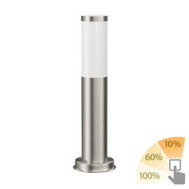 ledscom.de Poru Bollard Light for Outdoor Use, Stainless Steel, Round, 38.5 cm, Includes E27 Lamp Max. 963 Lumens, Warm White, 3-Level Dimming without Dimmer