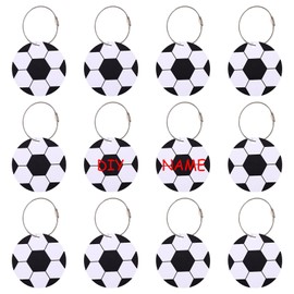 Lyreh 12pcs Soccer Luggage Tags, 2.76in PVC Travel Bag Labels with Metal Ring Football Keychain Personalize DIY Name ID Cards for Men & Women Suitcases Backpack Sport Team Favors Gifts Stuffers