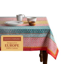 Maison d' Hermine Table Cloth Square Table 100% Cotton 54 x 54 Inches Tablecloth Reusable Decorative Everyday Use for Dining Room, Farmhouse, Home, Party, Festive & Wedding Spring Summer - Provence