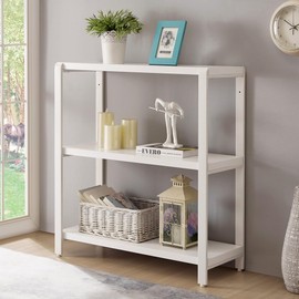 EXCEFUR 3-Tier Bookshelf and Bookcase, Rustic Wood and Metal Book Shelves, Industrial Shelving Unit for Living Room Bedroom, White Oak