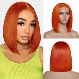 Jinhongze Ginger Orange Bob Wig Human Hair 4X4 Lace Clousure Wigs Human Hair Bob Wig 350# Color HD Lace Front Wigs Straight Bob Lace Front Wigs for Women 12 Inch