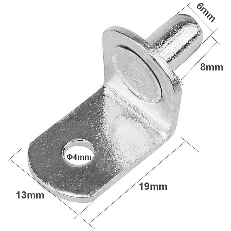 L-Shaped Support Shelf Bracket Pegs with Hole, Polished Nickel Steel