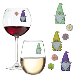 Gnome and Flower Wine Glass Charms - Pastel Drink Markers for Easter, Spring, Baby Showers - Cute set of 7 Charms Perfect for Champagne, Wine and More