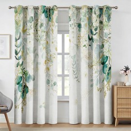 Sage Green Botanical Floral Curtains 100% Blackout Curtains 84Inch 2 Panels