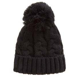Kids Boys Winter Hat Chunky Warm Head Cover Pom Pom Black 7-13 Years