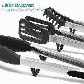 Tongs for Cooking, 12" Kitchen Tongs with Silicone Tips, Food Grade Serving Tongs Set of 3, Black