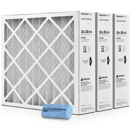 Honeywell 16x20x4 Air Filter Replacement MERV 11, FC100A1003 Pleated HVAC AC Furnace Filters with Wholesalehome Cleaning Cloth, 3-Pack (Actual Size: 15.94 x 19.75 x 4.38 Inches)