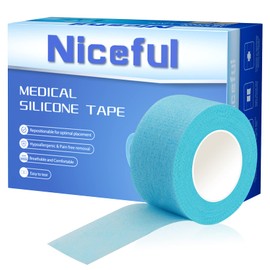 Niceful 4 Rolls Silicone Sensitive Skin Tape 1" x 4 Yard, Repositionable Medical Tape for Waterproof, Easy to Remove, Blue Lash Tape Non-Woven Silicone Roll Tape for Wound Care
