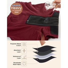INNERSY Period Boyshorts Underwear for Women Heavy Flow Shorts Postpartum Panties Hold 4 Tampons(Large, Dark Red)