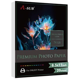 A-SUB Premium Double Sided Photo Paper Satin 8.5 x 11 Inch 74lb for Inkjet Printers 20 Sheets