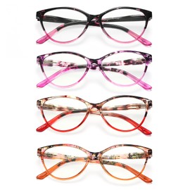 JAWSOCK Reading Glasses for Women feature lightweight anti-blue light lenses, spring hinges, cat-eye frames, anti-fatigue protection, UV resistance, and a classic and fashionable appearance(1.00x)