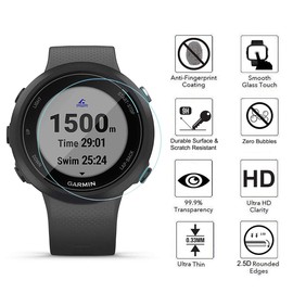 AKWOX [4-Pack] Tempered Glass Screen Protector for Garmin Swim 2 Watch, [2.5D Arc Edges High Definition 9H Hardness] Anti-Scratch, Bubble-Free