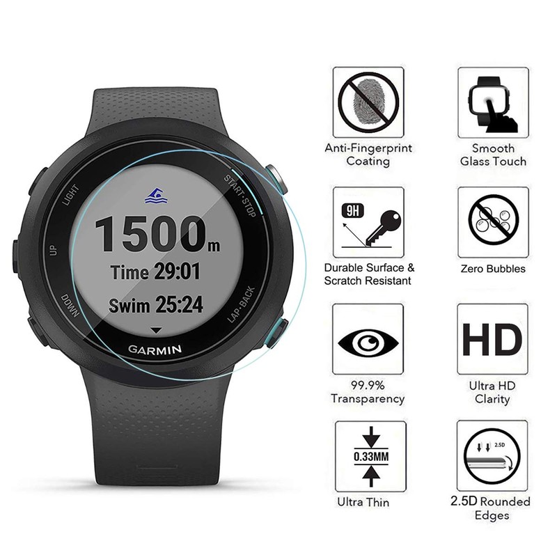 AKWOX [4-Pack] Tempered Glass Screen Protector for Garmin Swim 2