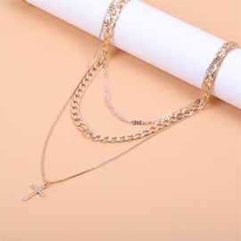 MLLISDGGET Dainty Stack Gold Paperclip Necklace For Women, 14K Gold Plated Necklaces, Chunky Cross, Trendy Jewelry, Non Tarnish Pendant Layered Necklace, Stainless Steel Necklace For Women