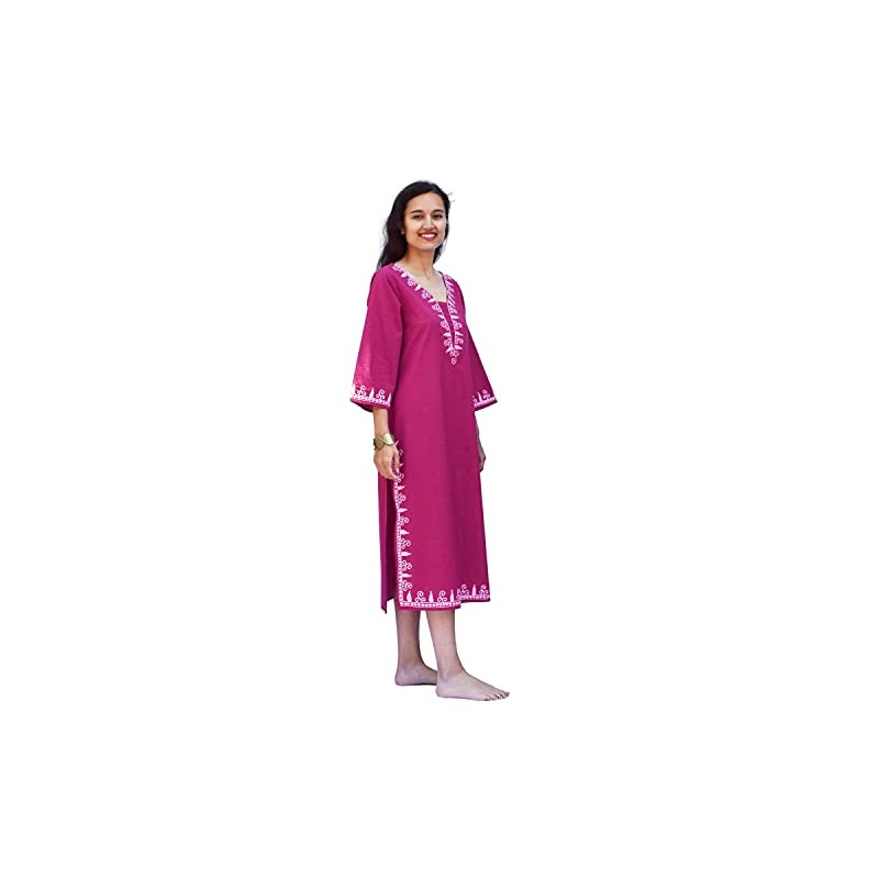 Vidya - Camisón de algodón puro bordado, túnica, vestido, camisón,