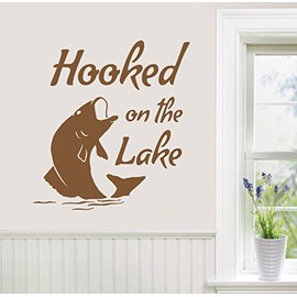 24"x22" Hooked On The Lake Fish Fishing Boating Fisherman Wall Decal Sticker Art Mural Home Decor
