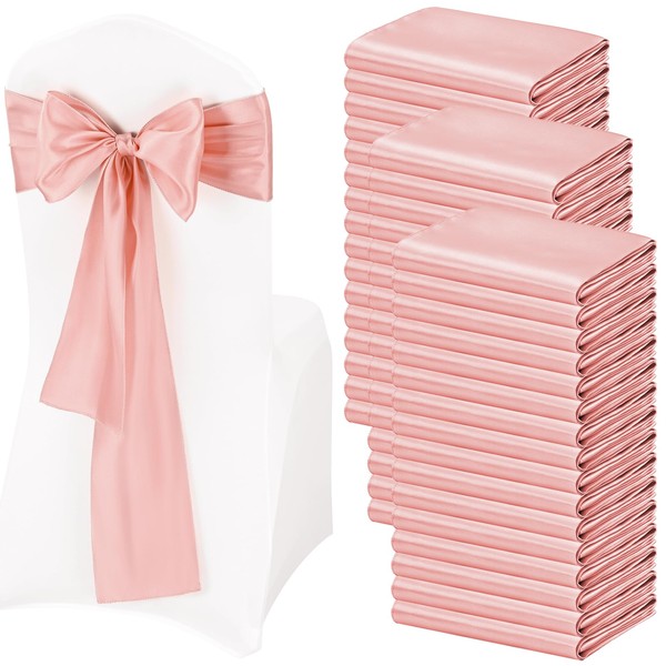 Pesonlook 100Pcs Satin Chair Sashes Ties, Rose Gold Satin Chair