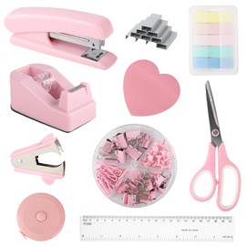 DaizySight Pink Office Supplies and Accessories Kit, Stapler and Tape Dispenser Set for Girls with Stapler, Tape Dispenser, Stapler Removers, Ruler, Aesthetic School Supplies for Students