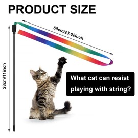 2 Pcs Colorful Fabric Ribbon Rainbow Cat String Toy,Colorful Fabric Ribbon Sticks,Toy Cat Teaser Wand,Cat Wand Interactive Toy for Kitten Exerciser Accessories Cat Training Playing Creative Funny