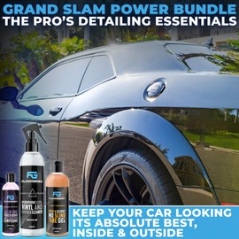 Flowgenix Grand Slam 3-Pack - Includes Tire Shine Gel (8oz), Car Scratch Remover (4oz), Water-Repellent Vinyl and Car Leather Protector (8oz), 2 Microfiber Towels
