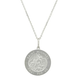 JOTW Sterling Silver Round Saint Michael Pray for Us Charm with 18 inch Link Chain BSS-43