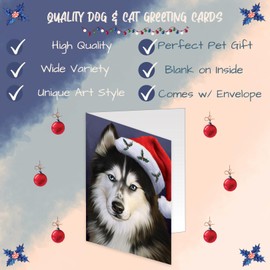 Doggie of the Day Christmas Santa Hat Siberian Husky Dog Note Cards - Adorable Pets Invitation Cards with Envelopes - Pet Artwork Christmas Note Cards (1 Note Card)