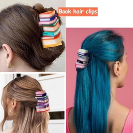 2Pcs Book Hair Claw Clips - Back To School Hair Clips for Thick Thin Hair Funny Teacher Hair Barrettes Accessories for Women Book Lovers (Orange&Orange-Book)