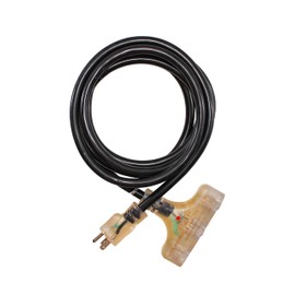 LifeSupplyUSA 12/3 10ft 3-Outlet SJTW 15A 125V 1875W 3 Prong Lighted End Indoor/Outdoor Black Heavy Duty Tri-Source Extension Cord (10 Feet)