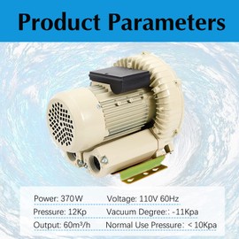 BJTDLLX 370W Industrial Aquaculture Pond Fish Tank Vortex Air Blower Pump, Commercial Air Pump Aquarium Electric Air Pump Power High Pressure Blower for Aquarium Pond Fish Tank 370W 60m³/h