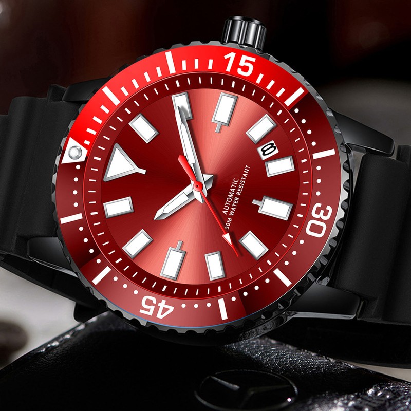 Men Chronograph Watch Rotatable Bezel Self Winding Automatic Movement Waterproof
