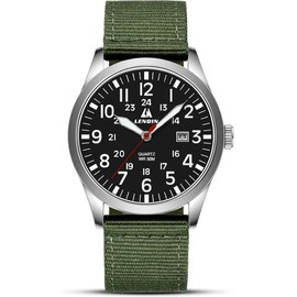 LN LENQIN Mens Watches Analog Quartz Watches with Nylon Bands 30M Waterproof Wrist Watches for Men Light Simple Field Watches with Date (Green-Silver-Black)
