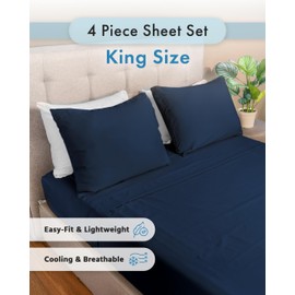 URBAN LINENS King Size Bed Sheet Set 4 Piece | Comfy Breathable Sheets | Easy-Fit & Wrinkle Free | Deep Pocket up to 16" | Cooling & Fade Resistant | Easy Care | Navy Blue