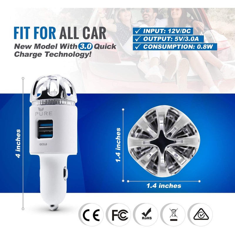 Car Air Purifier 3in1 Premium Stainless Steel HEPA Filter Ionizer