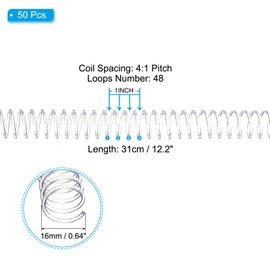 PATIKIL 16mm(5/8") Plastic Spiral Binding Coils, 50 Pcs Binding Spirals 140 Sheet Capacity 4:1 Pitch Binding Spirals for Binding Paper Sheets, Transparent