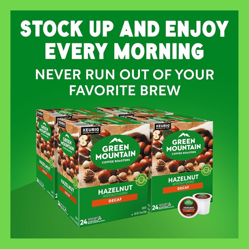 Green Mountain Coffee Roasters Hazelnut Decaf, Keurig Single-Serve K-Cup Pods,