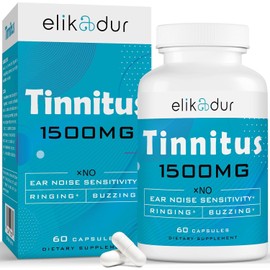 Elikadur 1500 MG Tinnitus Relief for Ringing Ears, Tinnitus Relief Supplement for Ear Ringing Relief, Proprietary Herbal Blend & Bioflavonoids, Reduce Ear Tinnitus Relief for Women Men, 60 Caps