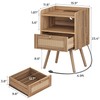 SUPERJARE Nightstand with Charging Station & Rattan-Like Decor Drawer, Rattan