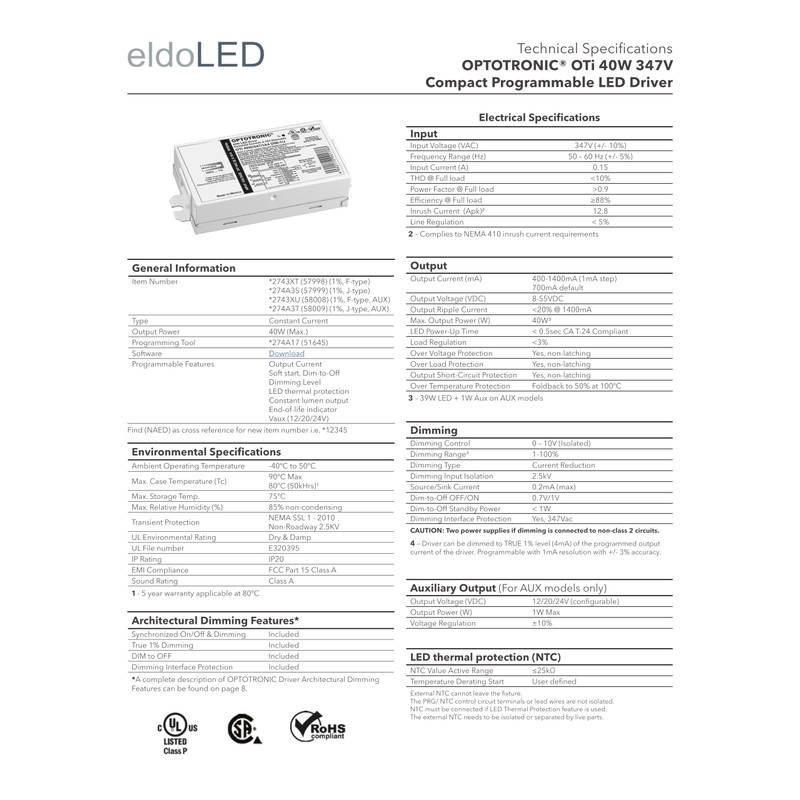 eldoLED | *2743XT Oti40W/347/1A4/DIM-1 | LED Driver | Replacement for