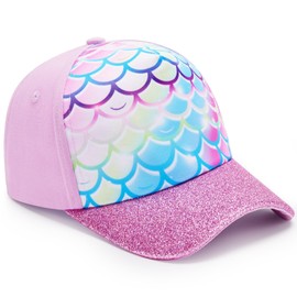 WAWSAM Kids Baseball Hat Baby Girls Unicorn Baseball Cap Girls Snapback Cap Pink Ball Cap for Girls Adjustable Trucker Cap (CA/US, Age, 4 Years, 8 Years, Little Girls, Mermaid Glitter)