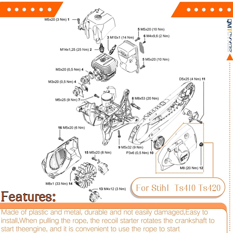 Recoil Starter for STIHL TS410 TS420 Concrete Cut Off Saw