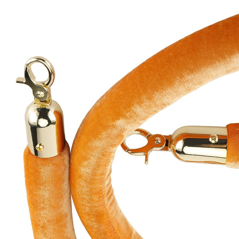 NovelBee 4pcs Orange Velvet Stanchion Ropes with Gold Hooks,5 Feet