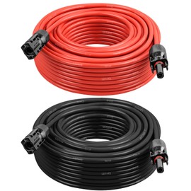 MOOKEERF Solar Panel Extension Cable - 10AWG 75FT Solar Wire with Female & Male Waterproof Connector PV Wire for RV, Photovoltaic Systems, Home, Boat, Solar Panels, Car(75FT Red + 75FT Black)